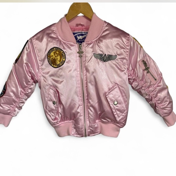 Up & Away Flight Jacket Girls Size M/6 Pink Satin, Airplane Hardware #coat - Picture 1 of 6